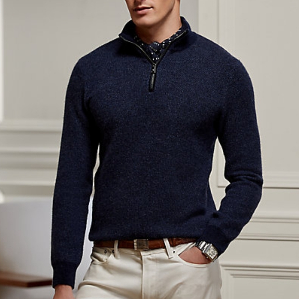 Ralph Lauren Purple Label Navy Half-Zip Wool Sweater